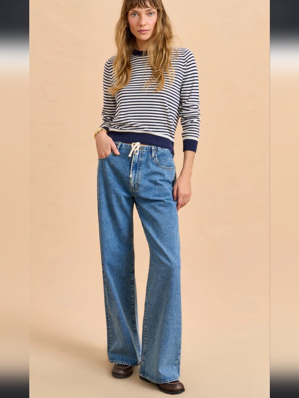 La Ligne Jenny Mid Rise Wide Leg Drawstring Jean Sz 31 - Picture 1 of 13